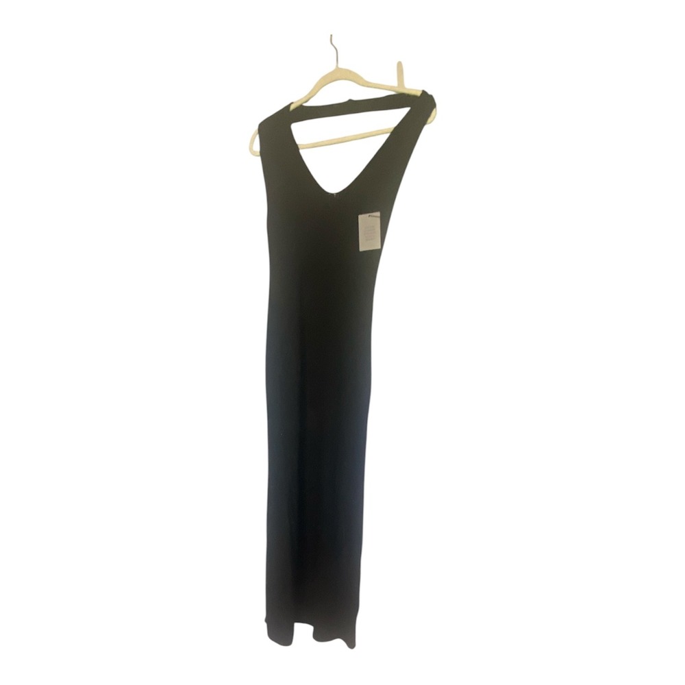 ALL THE WAYS Black Ribbed V-Neck Open Back Sweater Knit Maxi Dress Large NWT